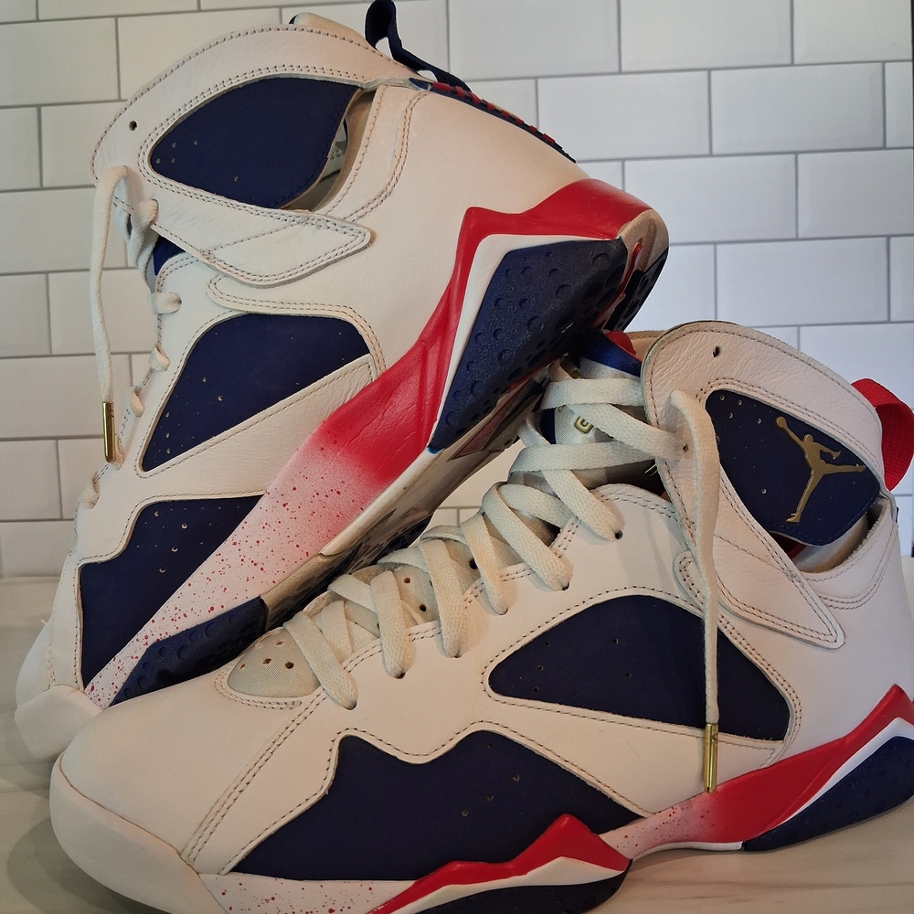 Jordan White and Blue Sneakers High-Top Design